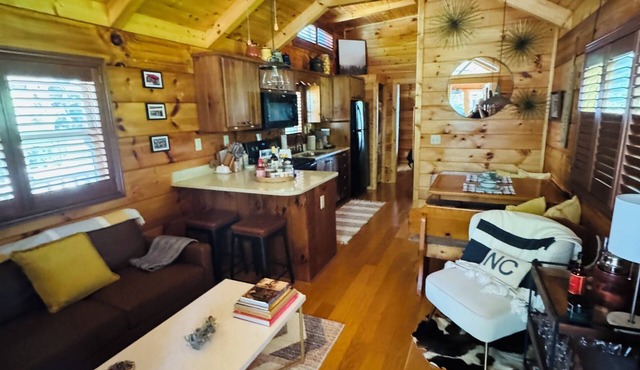 Cozy 1-bedroom tiny home log cabin in Flat Rock with amazing outdoor space!