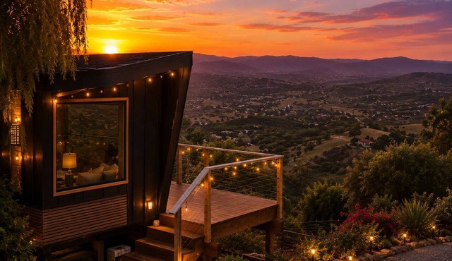 Sanctuary Modern Tiny Home, Endless Panoramic Views, Hardwood Deck, Pool and Spa